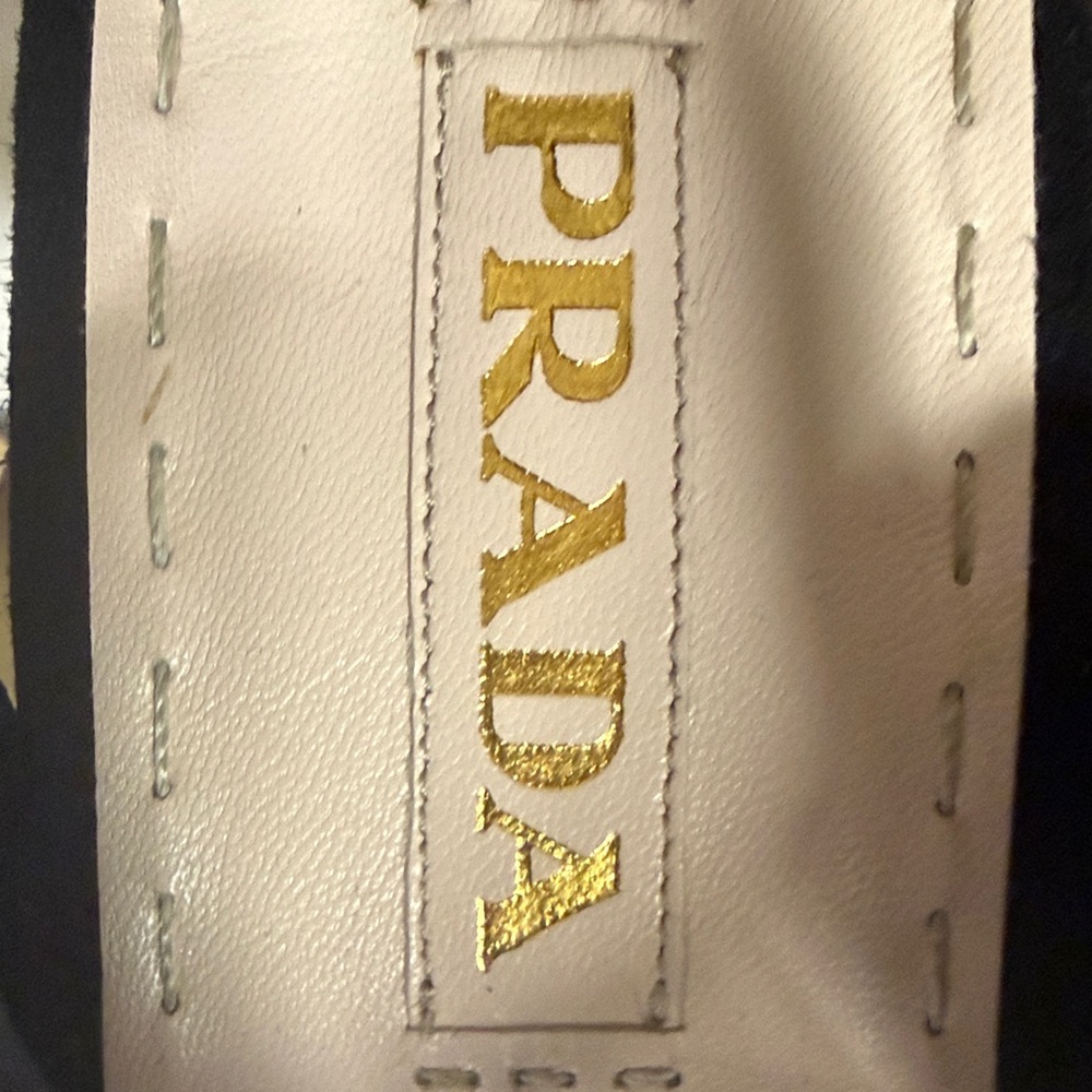 Prada Black and White Sandals with Gold Accents - Picture 6 of 6